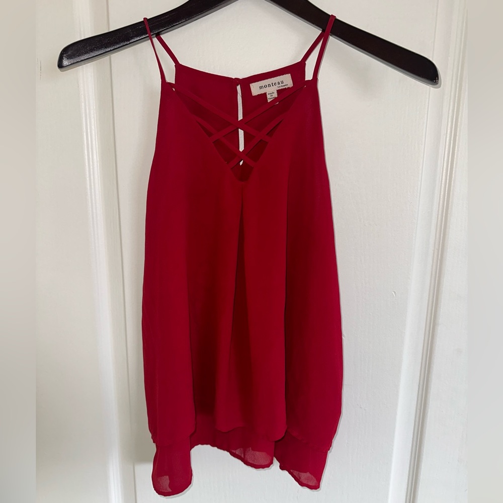 Red flowy tank top